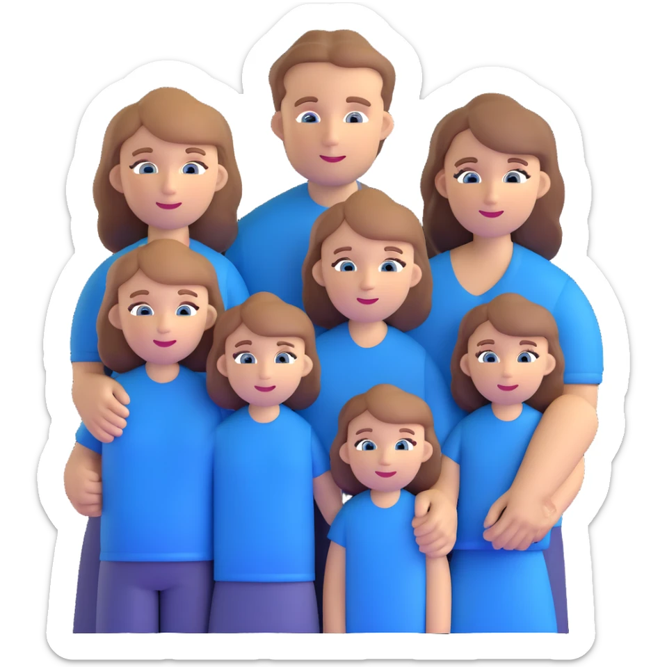 Family with mother, father and three little girls, everyone has light brown hair and blue eyes sticker