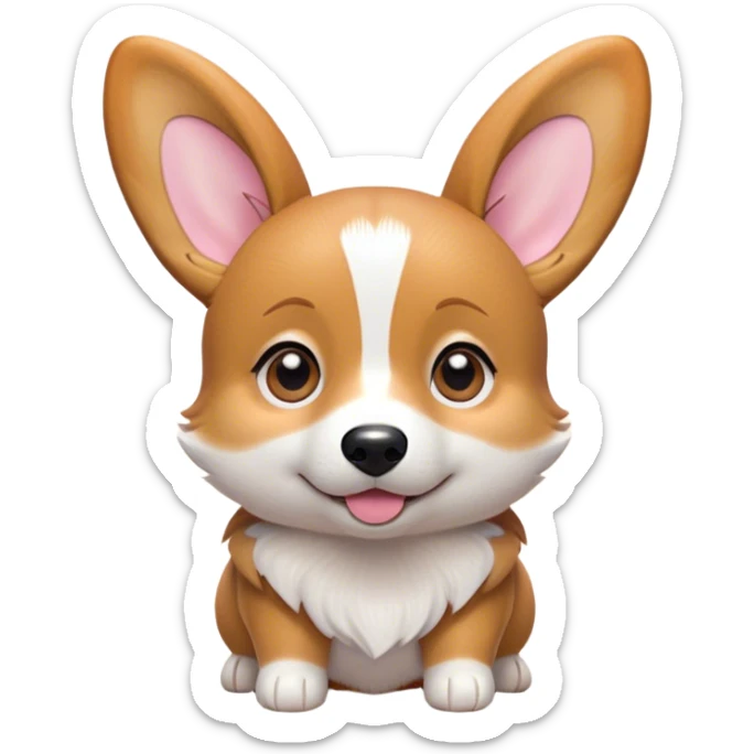 Cinematic Cute Fawn Corgi Portrait Emoji, Head tilted playfully and inquisitively, with a sleek fawn coat adorned with bright white patches and perky ears, round, sparkling brown eyes filled with curiosity, Simplified yet irresistibly adorable features, highly detailed, glowing with a warm, friendly glow, high shine, affectionate and lively, stylized with a touch of whimsy, bright and endearing, soft glowing outline, capturing the essence of a mischievous yet loving pup, so playful it feels like it could bound out of the screen and into your arms! sticker