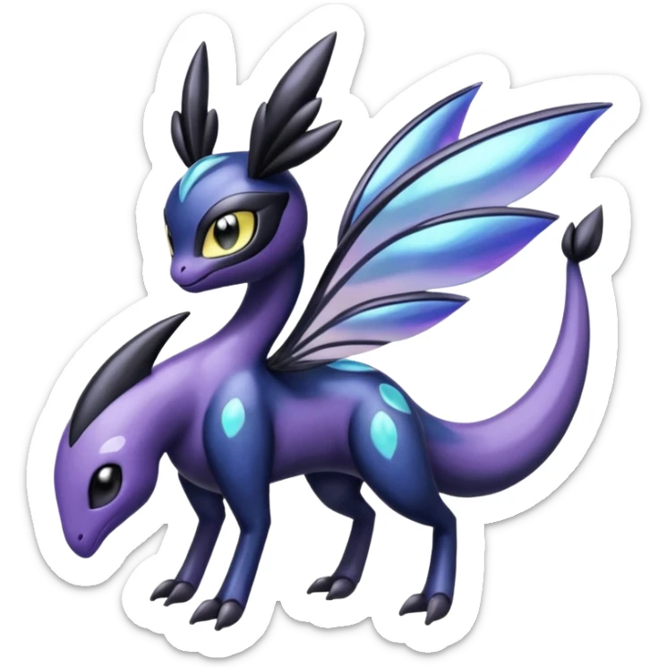 Shiny glossy melanistic oily Meloetta-Giratina-Noibat-Pokémon-Fakémon-fusion-hybrid-creature sticker
