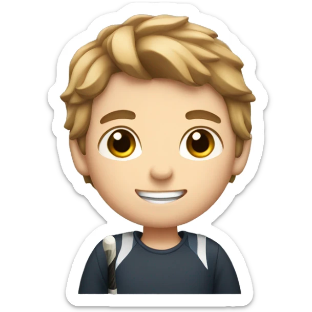 A boy with light brown hair and a hockey stick in the hand sticker