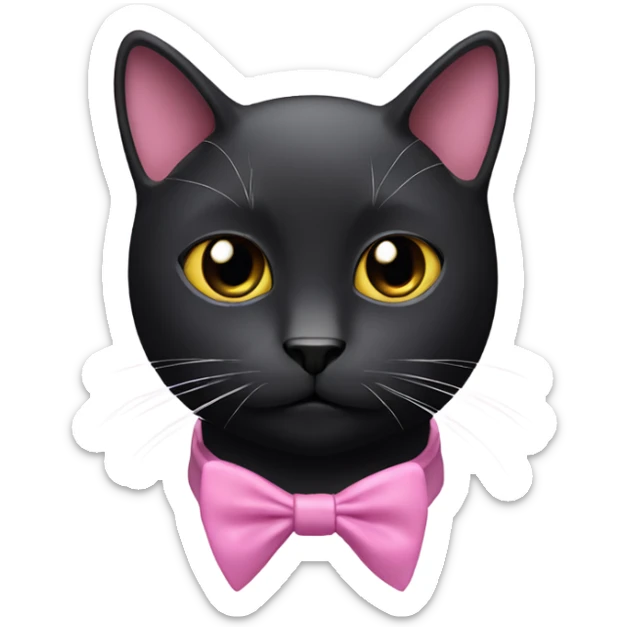 A black cat with a bit of white along the front of the neck with a pink beard  sticker