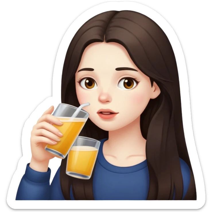 girl with long dark brown hair and pale skin drinking too much  sticker