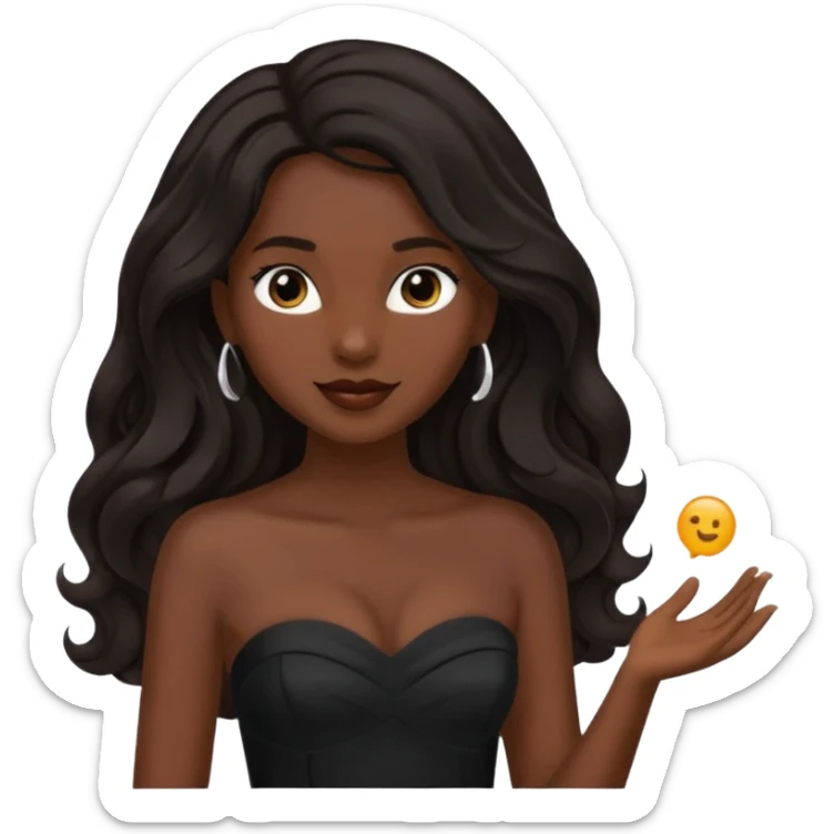 WOMAN WEARING STRAPLESS BLACK DRESS WITH DARK HAIR sticker