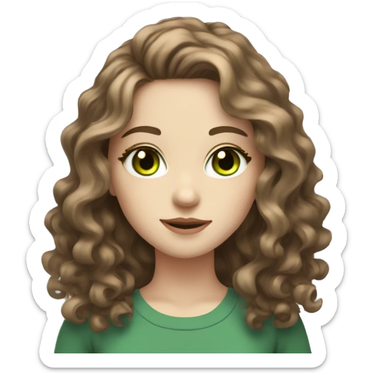 Pretty girl with wavy brown hair pale skin and green eyes sticker
