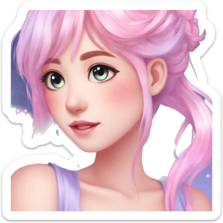 Gorgeous Beautiful Blushing Petite Colorful-Shiny-Pastel-Fairy-Anime-Girl with beautiful gradient pastel hair aesthetic sticker