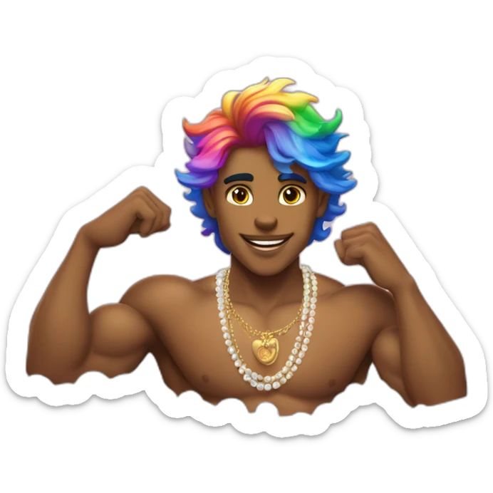 posh-muscle-boy-with-pearl-necklace-and-rainbow-unicorn-hair-in-golden-bathtub sticker