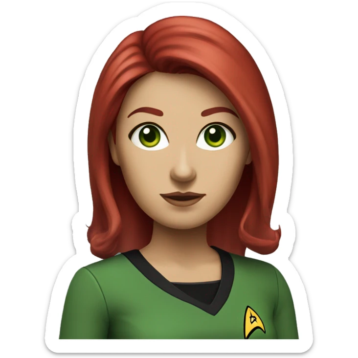 Star Trek woman red hair green eye burgundy shirt sticker