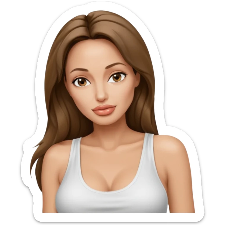 Angelina jolie , fashion model Beautiful woman model adult   large breasts  with close set eyes tan skin, full lips  long hair model white tank top sticker