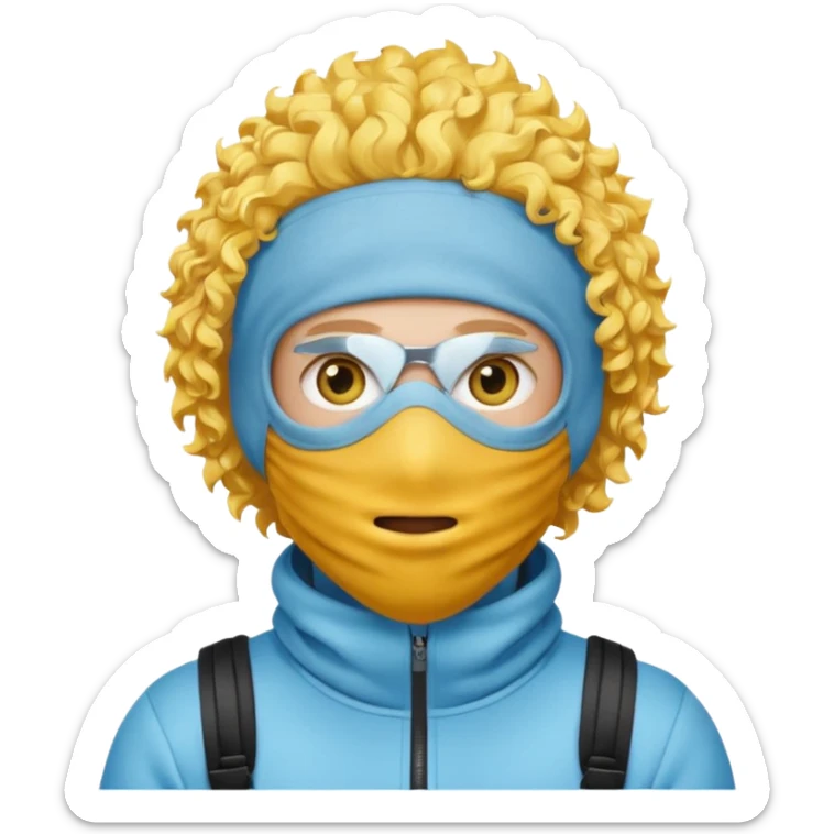 make a yn in a ski mask but but the mask is only covering his mouth and his hair is curly and yellow skin like emoji sticker