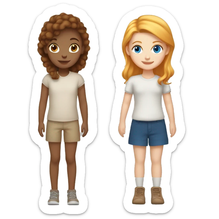 Light skinned girl with brown hair and blue eyes hugging a shorter girl with ginger and blonde hair  sticker