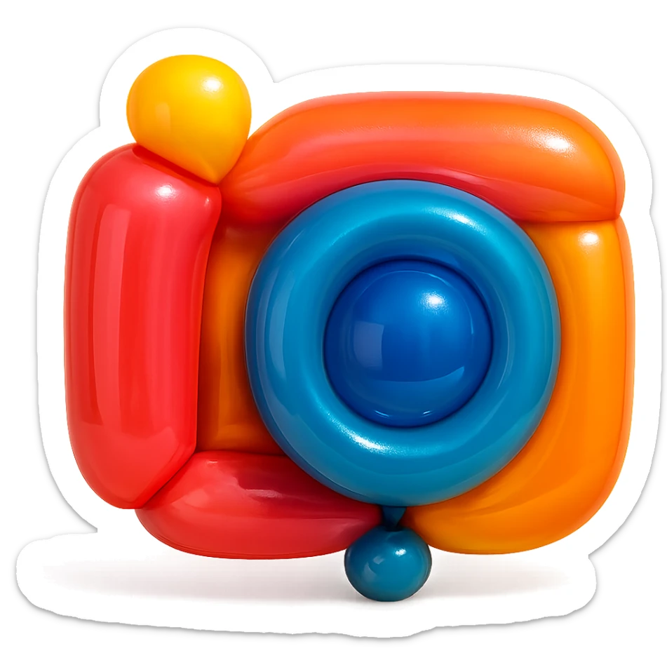 a camera, balloon style, inflated and soft appearance sticker