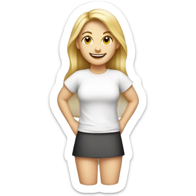 Cute dark mid long blonde Caucasian woman smiling in white t-shirt  sticker