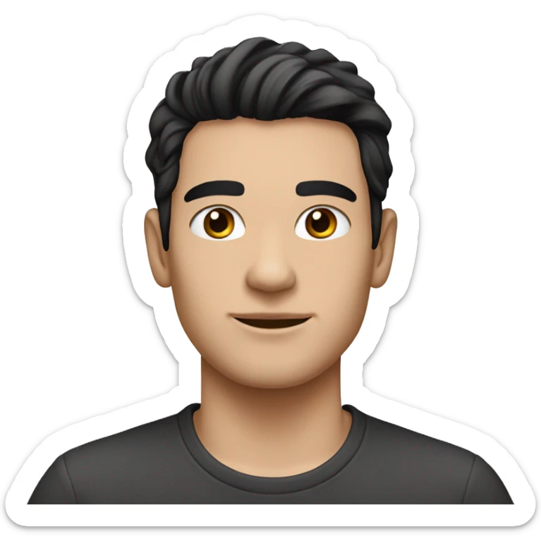 23 year old man white skin,  black hair long, pink t-shirt sticker