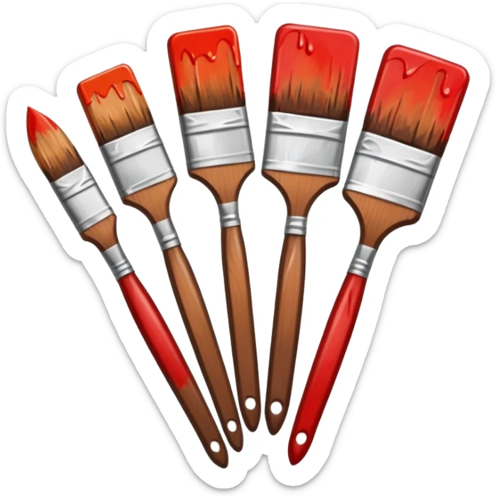 STICKER PINCEAUX ROUGE ET BRUN AVEC  PEINTURE ET TACHE DE PEINTURE sticker