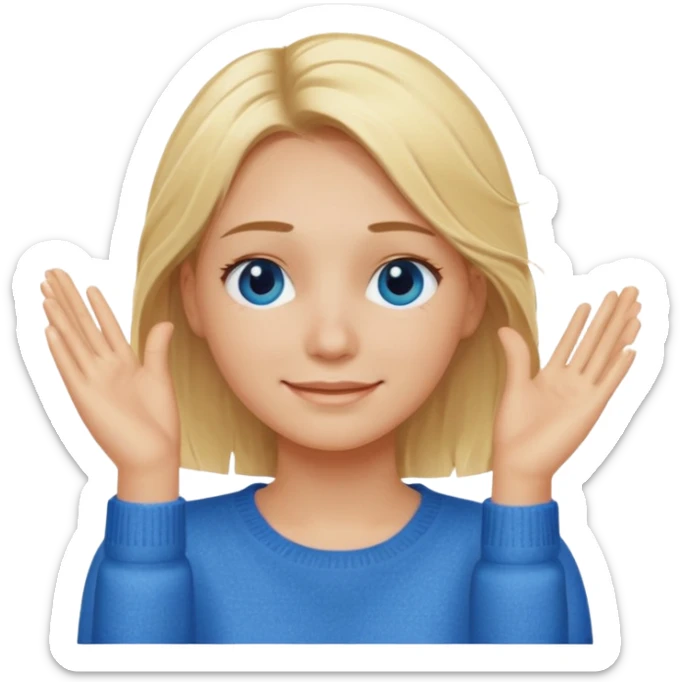 Girl massaging her head with blonde wet hair with anti-dark circles patches in her eyes dressed in a blue sweater with a smile sticker