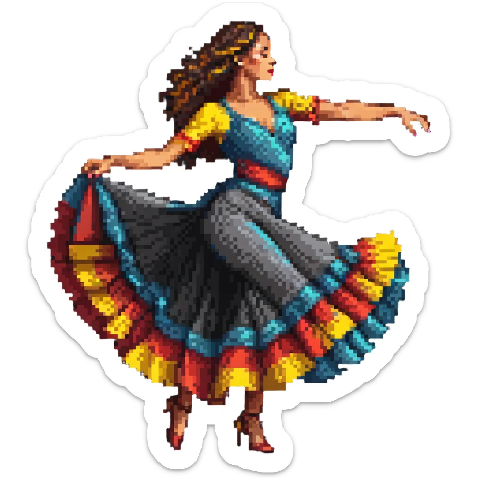 Colombian salsa dancer woman in flowing dress, dynamic dance pose, vibrant colors sticker