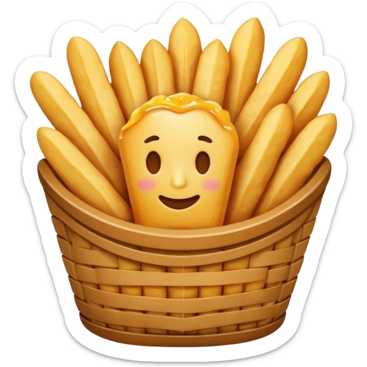 A french fry basket filled with fried cheese curds. Each of the curds should have a face and be like this emoji 😴 sticker