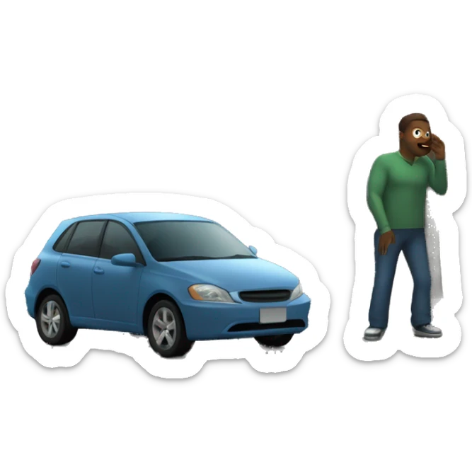 This emoji app in a humanoid figure on the corner of a street in a dark city. There is a car pulled up next to it, and this emoji is speaking with the man in the car, asking about a price. sticker