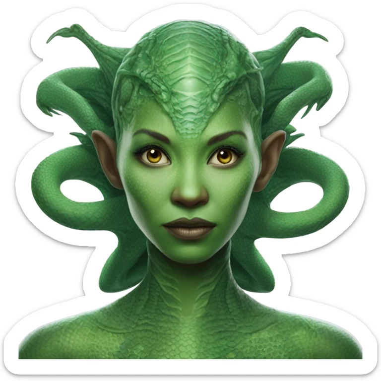 Photo realistic, alien female green,  on white china dragon infinite story sticker