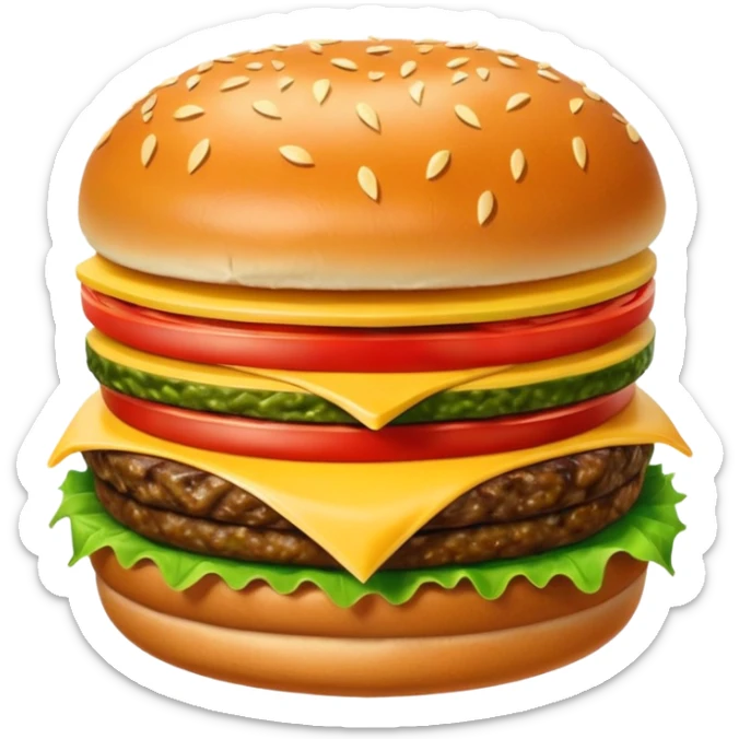 Generar hamburguesa con una sola carne, de pan color café con semillas hemp encima del pan, con carne, tomate, lechuga, queso, piña dentro de ella sticker
