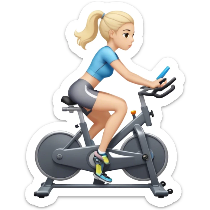 Stationery indoor bike in gym and girl is sweating sticker