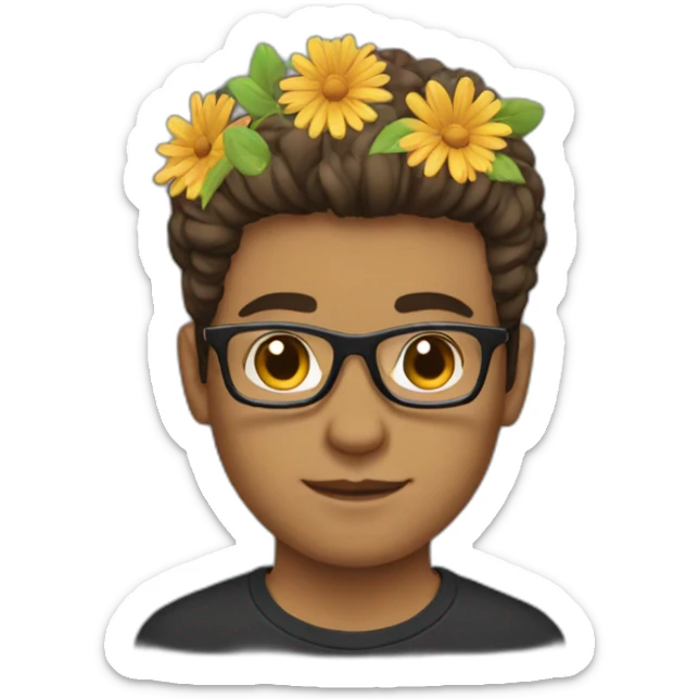 hawk hairstyle guy wearing glasses and dark t-shirt with flowers print sticker