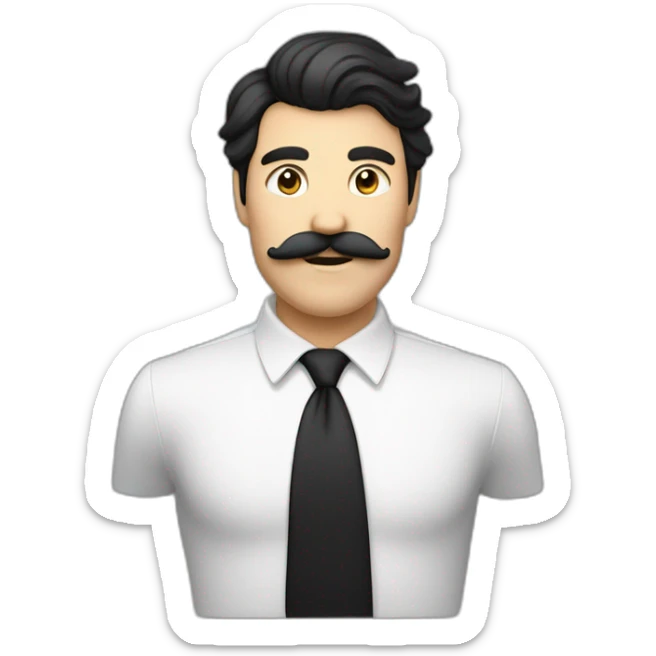 homme blanc  avec une moustache noire de forme carré les cheveux noir lisse plaqué sur le côté sticker