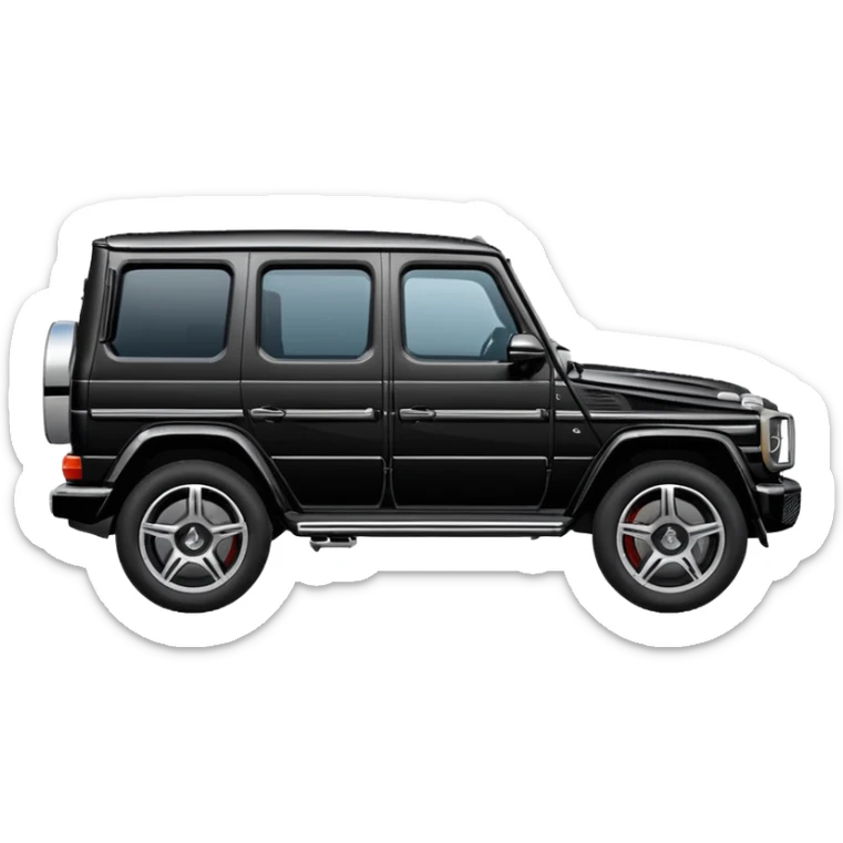 Mercedes G-Class SUV side view black color, in the style of Apple emoji sport utility vehicle, rounded, cartoonish, glossy, simple details sticker