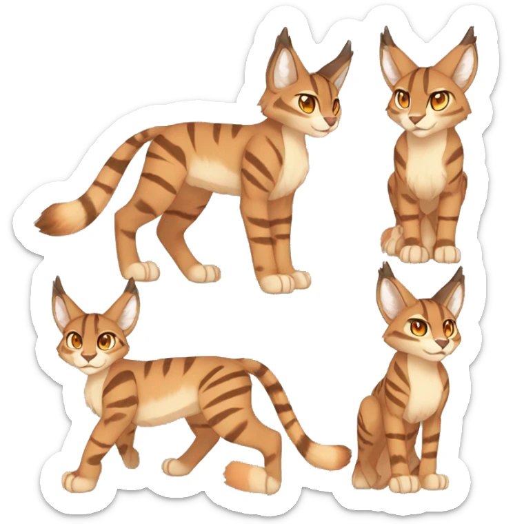 Anthro Beige-Orange-Brown Striped Fur-Sona-Fakemon Lynx-Caracal Full Body sticker