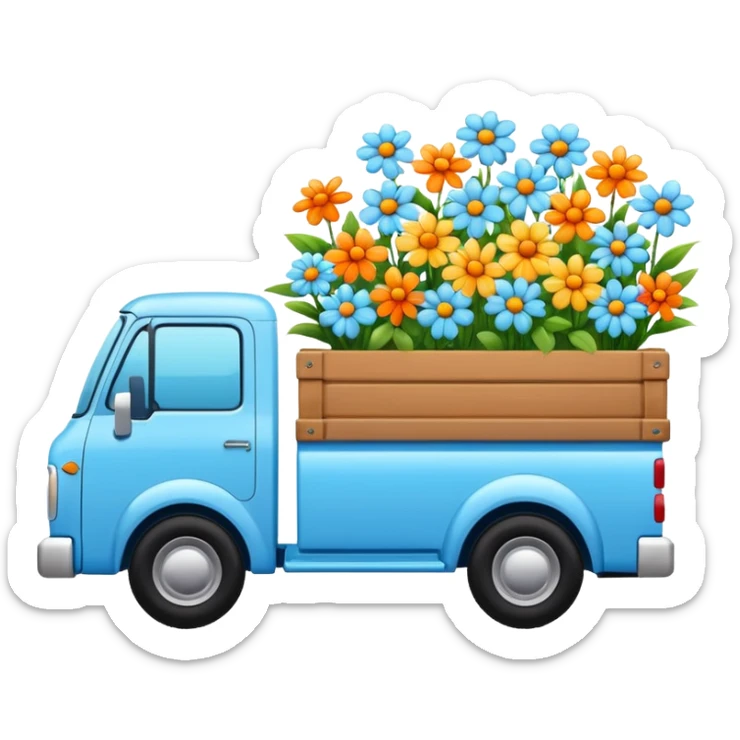 Light blue truck with flowers in the bed of the truck sticker
