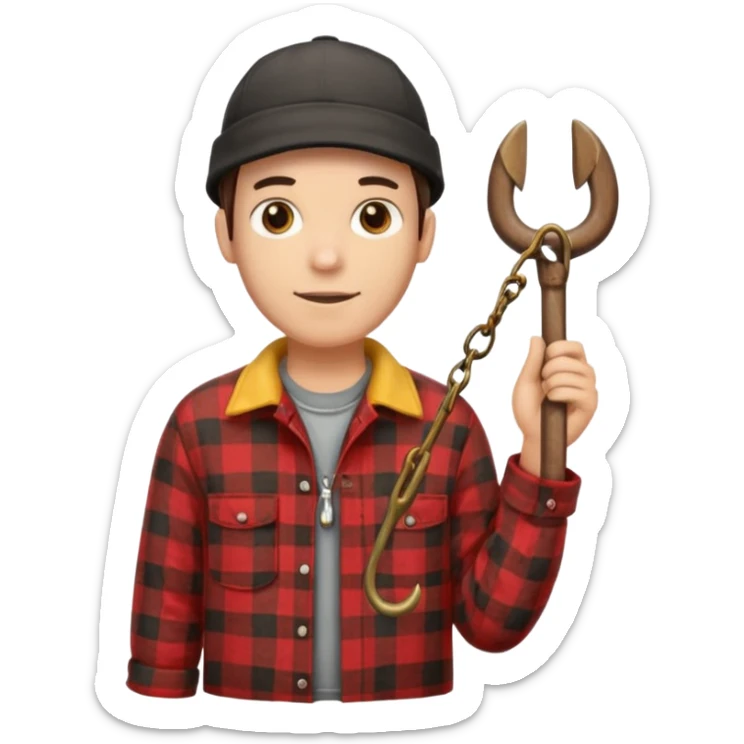 vit Ung man med svart keps röd gul rutig flanellskjorta hållandes en brun båtshake med hängande jättestor torsk sticker