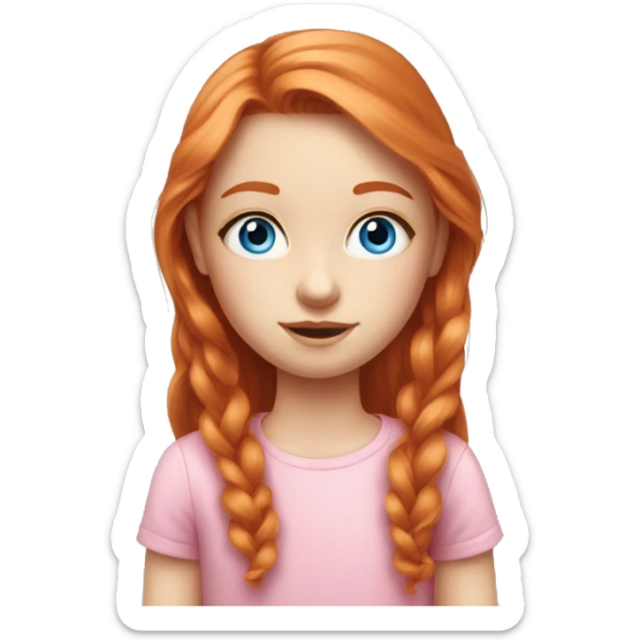 realistic portrait of girl blue eyes long ginger hair loves pink sticker