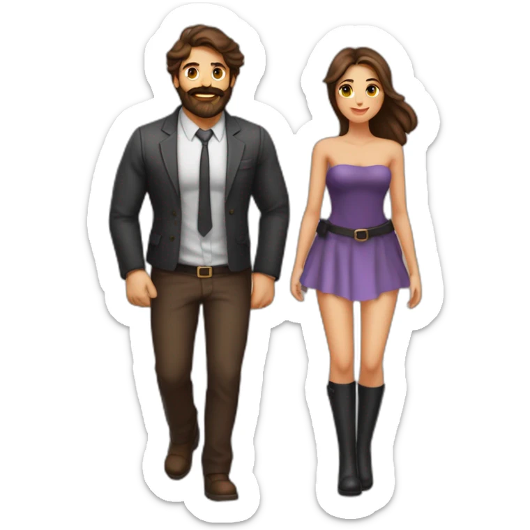 Homme barbe brune torse nu et une femme brune avec belles cuisses et ventre sexy sticker