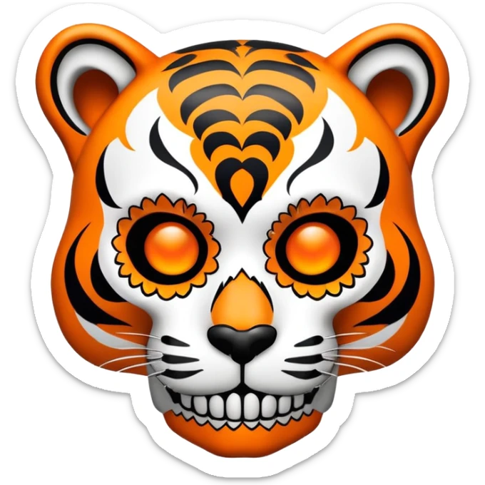 skeleton tiger face with Day of the Dead sugar skull decoration for Twitch emote sticker