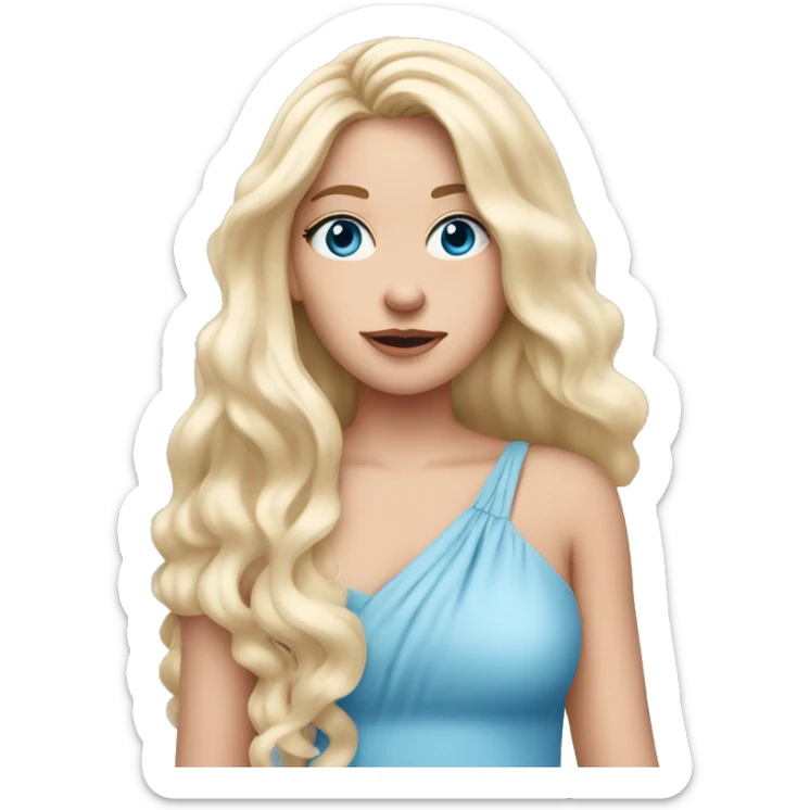 White girl. Long white blonde hair. Blue eyes. Pink dress. Hand in front of mouth  sticker