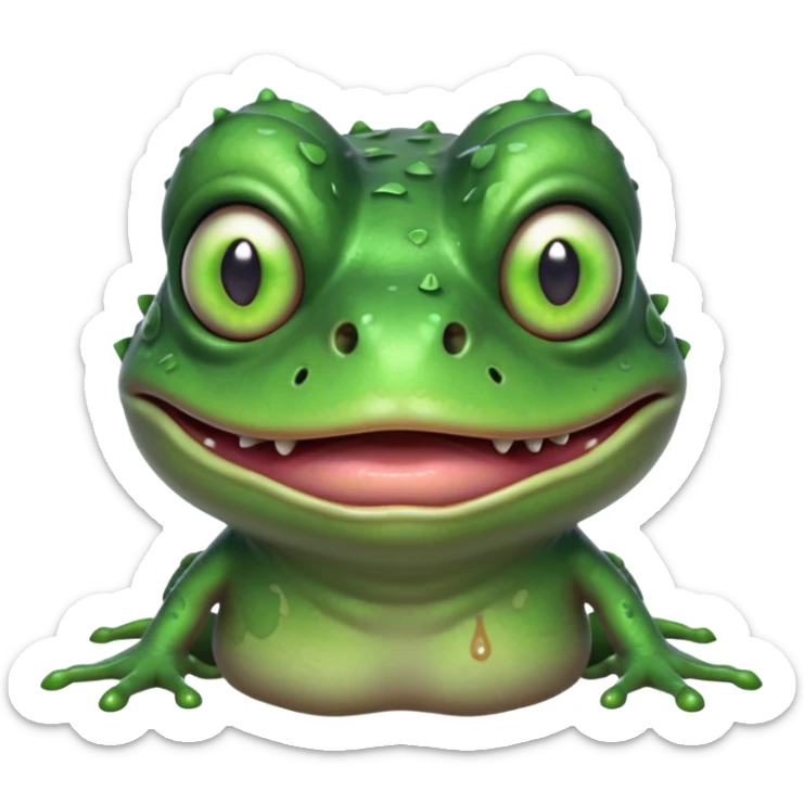 zombie frog portrait, head and shoulders only, slimy undead skin, glowing green eyes, funny creepy look, 3D cartoon, mobile game icon style, clean background, no text, no watermark
 sticker