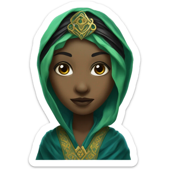"Luminara Unduli is a green-skinned Mirialan with black facial tattoos, blue eyes, a black-and-gold headdress, and a flowing patterned robe." sticker