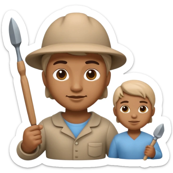 Apple Memoji-style 3D emoji of a sculptor with a small statue and chisel, smooth gradients, rounded edges, no background.during sculpting rock sticker