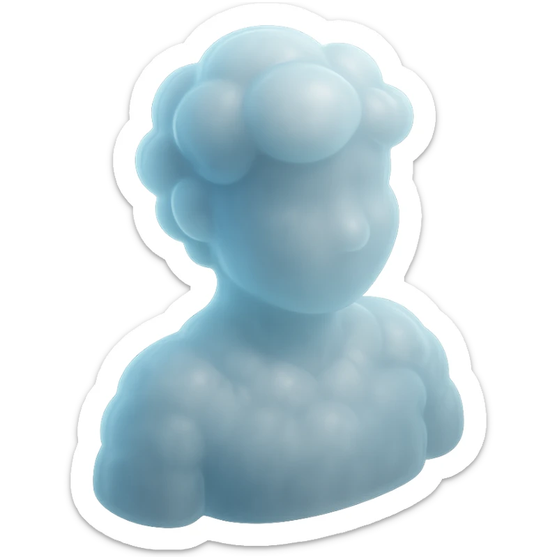 A person from the shoulders up, entirely composed of fluffy white convex clouds sticker
