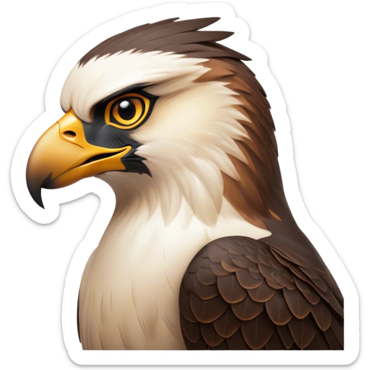 Cinematic Noble Falcon Portrait Emoji, Poised and majestic, with a streamlined, muscular build, a sharply hooked beak, and intense, piercing eyes that exude focus and speed, Simplified yet sharp and sophisticated features, highly detailed, glowing with a soft, amber radiance, high shine, intelligent and commanding, stylized with an air of aerial authority, focused and swift, soft glowing outline, capturing the essence of a watchful and confident falcon that appears ready to soar out of the screen with effortless power! sticker