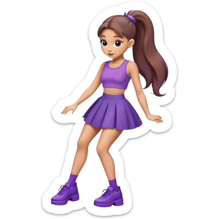 Ariana grande putting on 27C shoes with a short purple skirt and a purple croc top  sticker