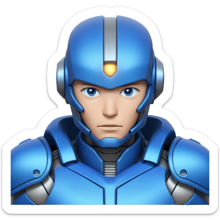 mechanical armored man portrait, head and shoulders only, futuristic metal armor, glowing energy lines, robotic shoulder plates, intense expression, sci-fi warrior vibe, 3D cartoon style, mobile game icon style, clean background, no text, no watermark
  sticker