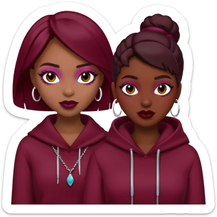 Boujy baddie best friends, trendy heavy makeup, burgundy clothes sticker