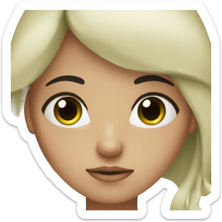 The girl has dark brown hair, black eyebrows and eyelashes, green eyes and is sick sticker