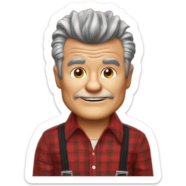 fred willard old skinny spiked hair red plaid shirt with suspenders sticker
