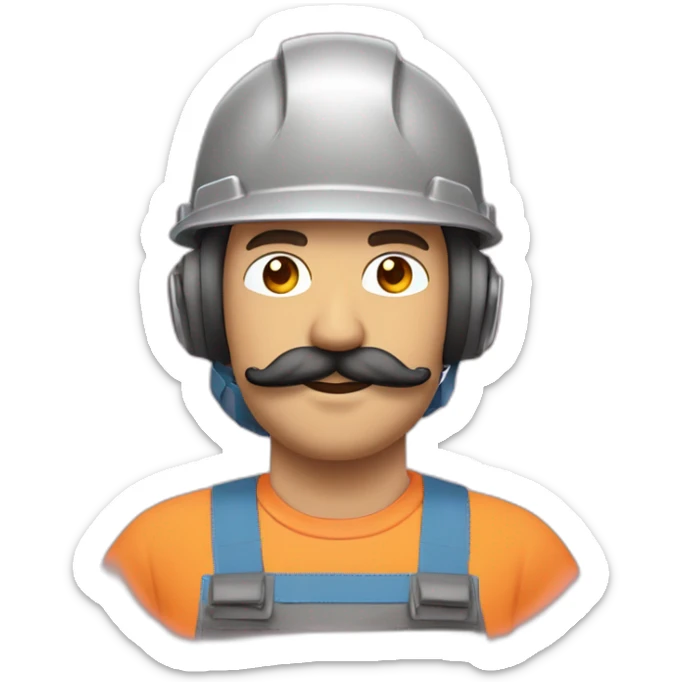 Un homme avec les cheveux rose, un bouc et une moustache avec un casque de chantier et du remblais sur la peau sticker