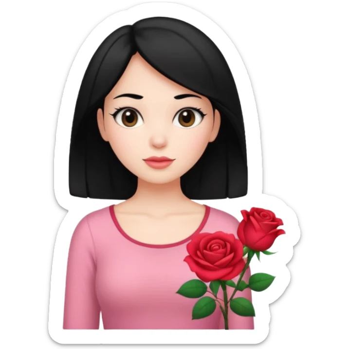 Black hair woman wearing rose top white skin sticker