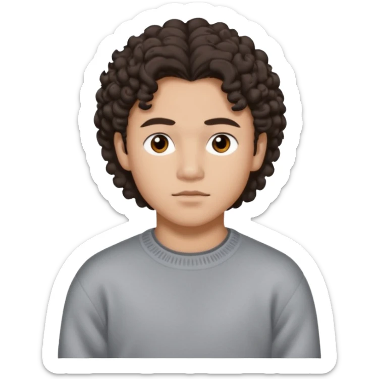 Conan gray (he has dark brown curly hair that is quite long, brown eyes, thick dark brown eyebrows, Asian heritage) sticker