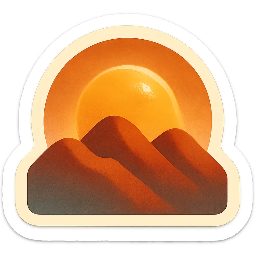 animated rising sun slowly peeking over mountains, retro vintage style, cozy acoustic aesthetic, warm muted colors, subtle grain, soft lines, 112x112px, smooth loop, nostalgic analog mood sticker