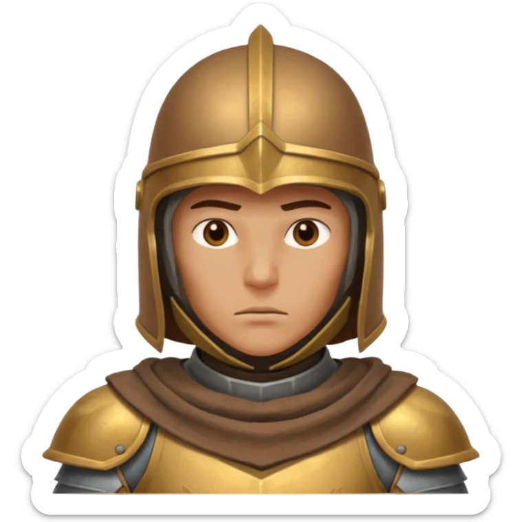 armored desert guardian portrait, head and shoulders only, bronze helmet, desert cape collar, battle-worn armor, strong expression, 3D cartoon, mobile game icon style, clean background, no text, no watermark
 sticker